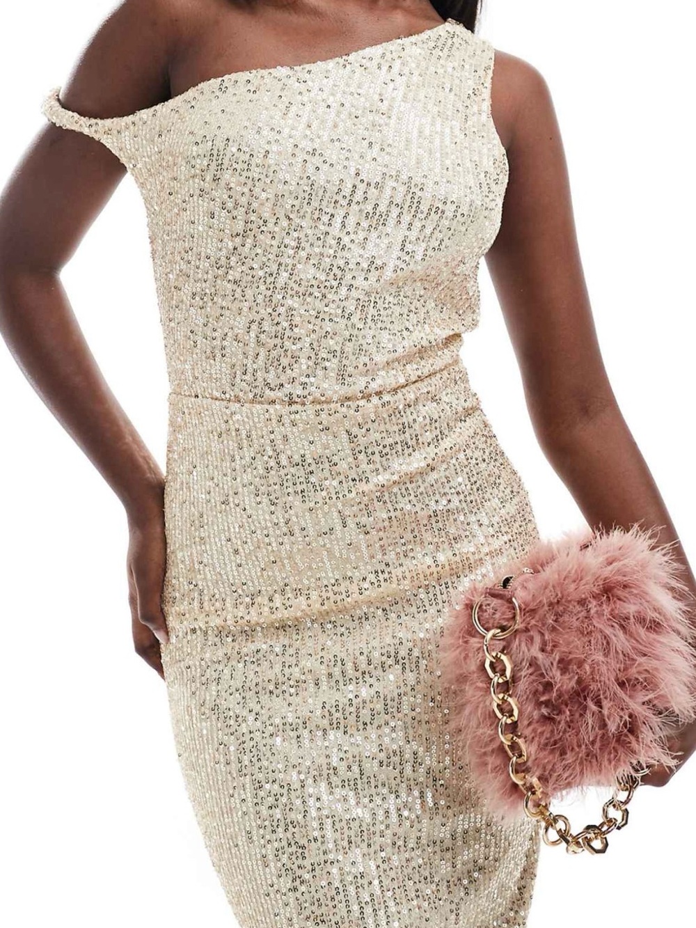 ASOS One-Shoulder Sequin Dress in Champagne Gold